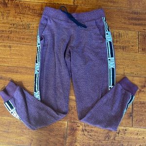 Pink VS sweatpants. Maroon with black/white strip on sides. Size XS